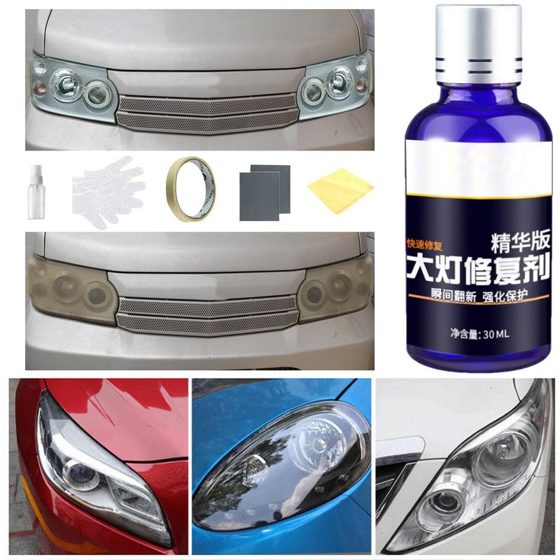 30ml Lešticí kapalina na čočky světlometů auta Sada na renovaci světlometů Nástroj na renovaci poškrábaných a zažloutlých světlometů
