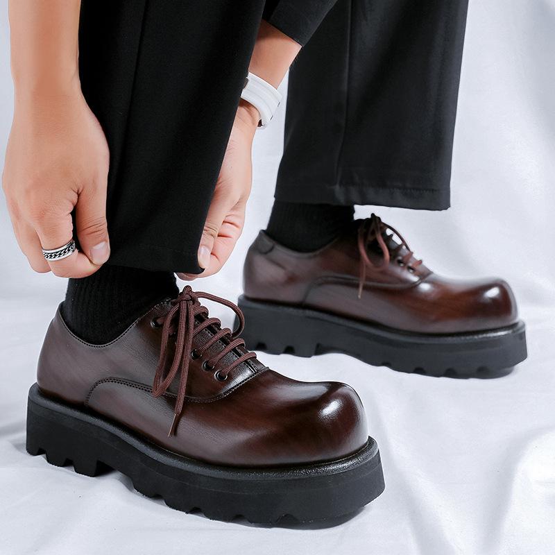 2024 new leather shoes men's Korean version trend versatile breathable shoes British style thick-soled formal men's shoes 6123-R