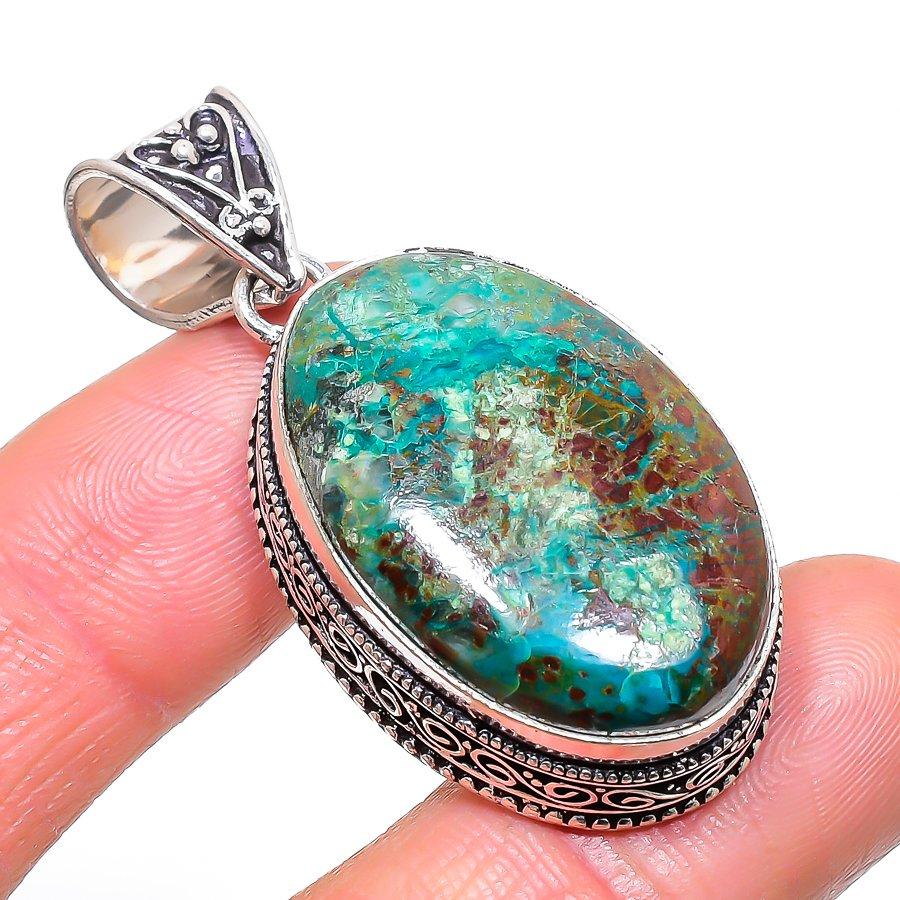 

Natural Chrysocolla Gemstone 925 Sterling Silver Jewelry Pendant 2.01 A3W43