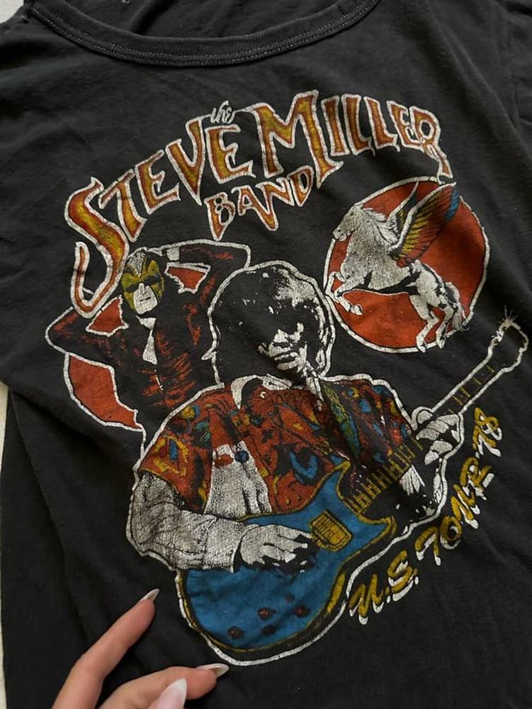 

1970s Steve Miller Band 2sided concert t shirt lot tee Black reprint PA7846 Unisex T-Shirt XXL