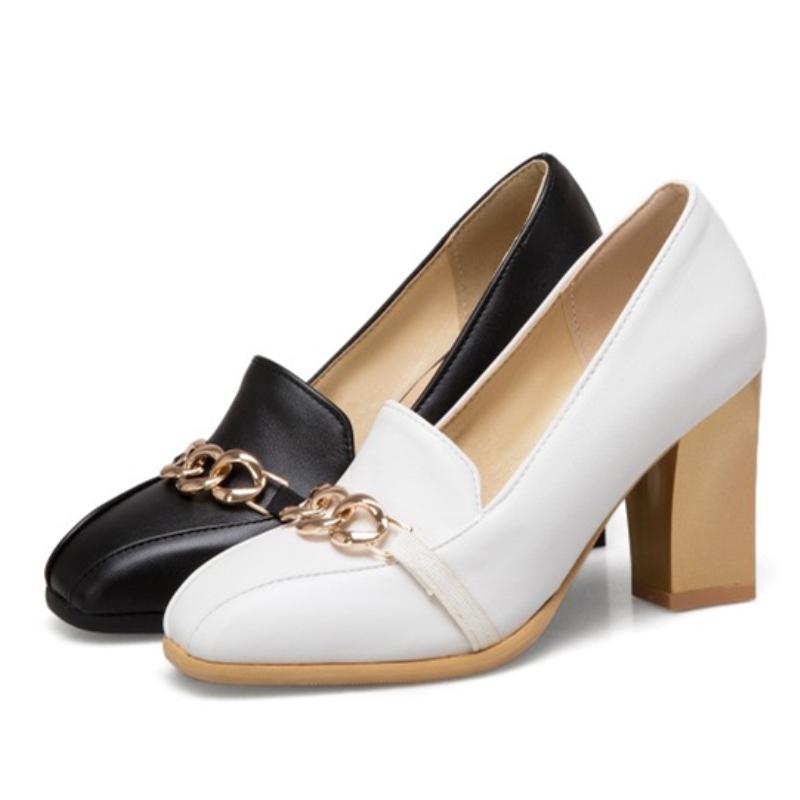 Fashion Elegant High Heels Women Pumps Shoes Spring Brand Black White Heeled Party Office Shoes Luxury Chain Casual Dress Pumps Big Size