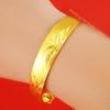 Elegant Dragon & Phoenix Vietnamese Sand Gold Bracelet: Women's 24k Gold-Plated Ancient Coin Flower Design, Adjustable Push-Pull Copper.