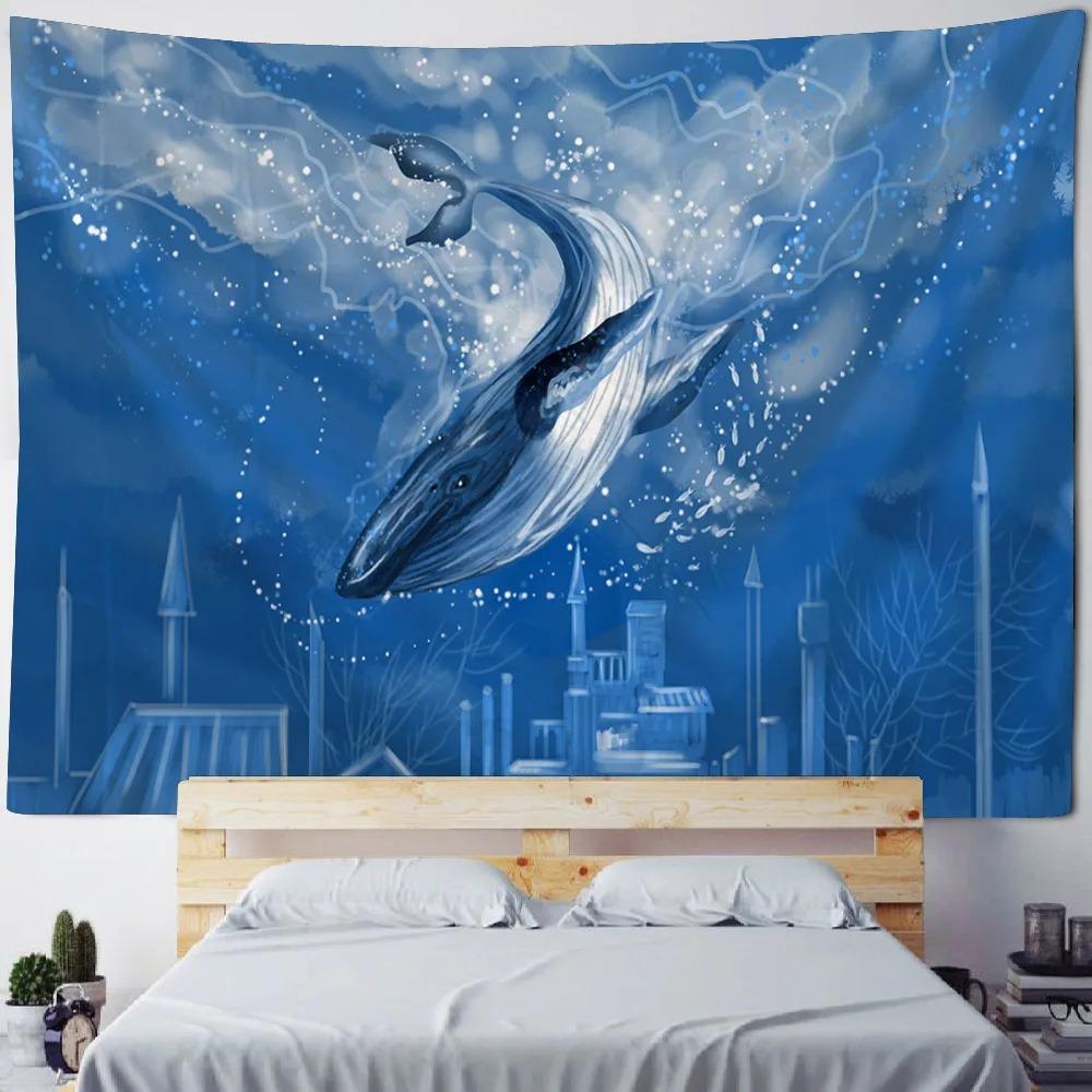 Cartoon Ocean Whale Pattern Tapestry Home Wall Decoration Tapestry Bedroom Living Room Tapestry
