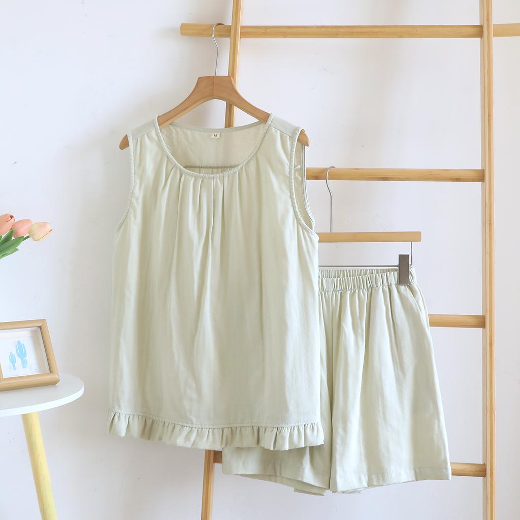 Pure Cotton Double-layer Yarn Pajamas Women's Summer Thin Vest Shorts Sweet Girl Style Can Be Worn Outside Loungewear Two-piece Set