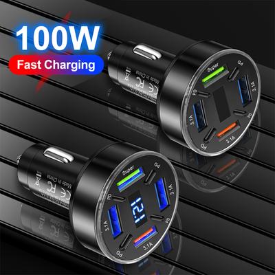 100W 8Ports Car Charger Fast Charging PD QC3.0 USB C Car Phone Charger Type C Adapter In Car For iPhone Samsung  Xiaomi
