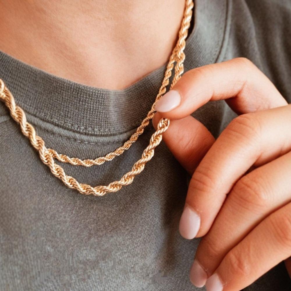 Rock Twisted Rope Chain Gold Plated Chunky Chain Hip Hop Chain Necklace  For Women Men
