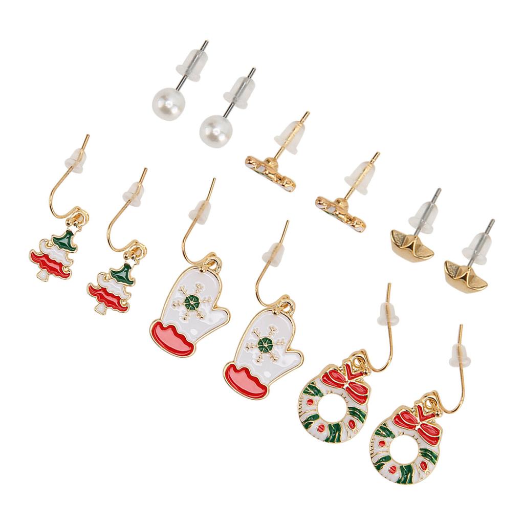 6 Pair Christmas Earrings Set for Girls Fashionable Lightweight Alloy Christmas Tree Earrings for