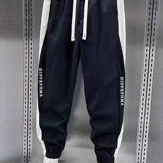 Men's Cargo Pants Sweatpants Drawstring Waist Joggers Pants with Pockets Letter Print Color Blocking