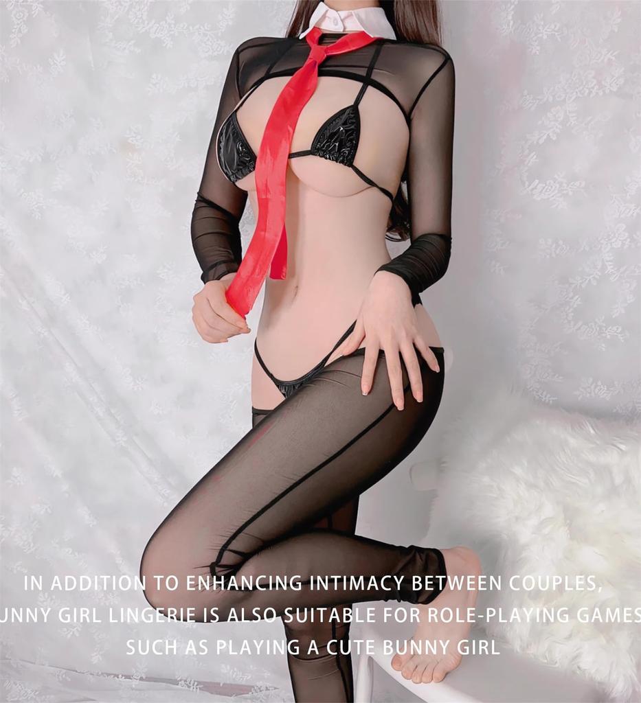 Bunny Girl Cosplay 7 Piece Set Erotic Extreme Sex Open Chest Bunny Sexy Mesh Transparent Training Moe Temptation Little Devil Devil Witch Rabbit Ears