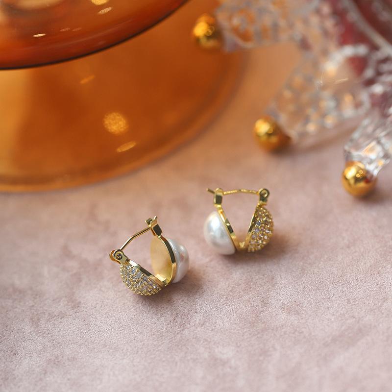 

Серьги Micro Set с цирконовым жемчугом и двусторонними серьгами, женственные и модные геометрические ювелирные серьги