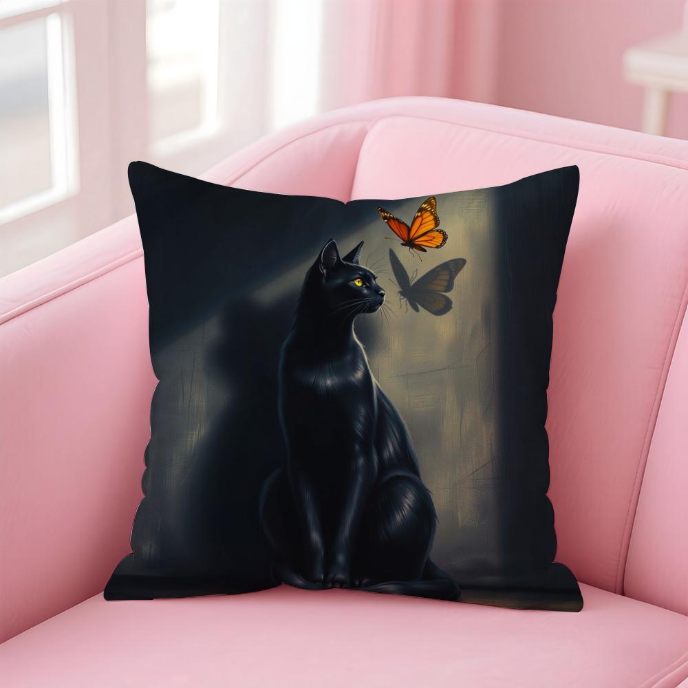 Black Cat Funy Abstract Art Cushion Cover Linen Pillowcase Cover Soft Decor for Sofa Home Room