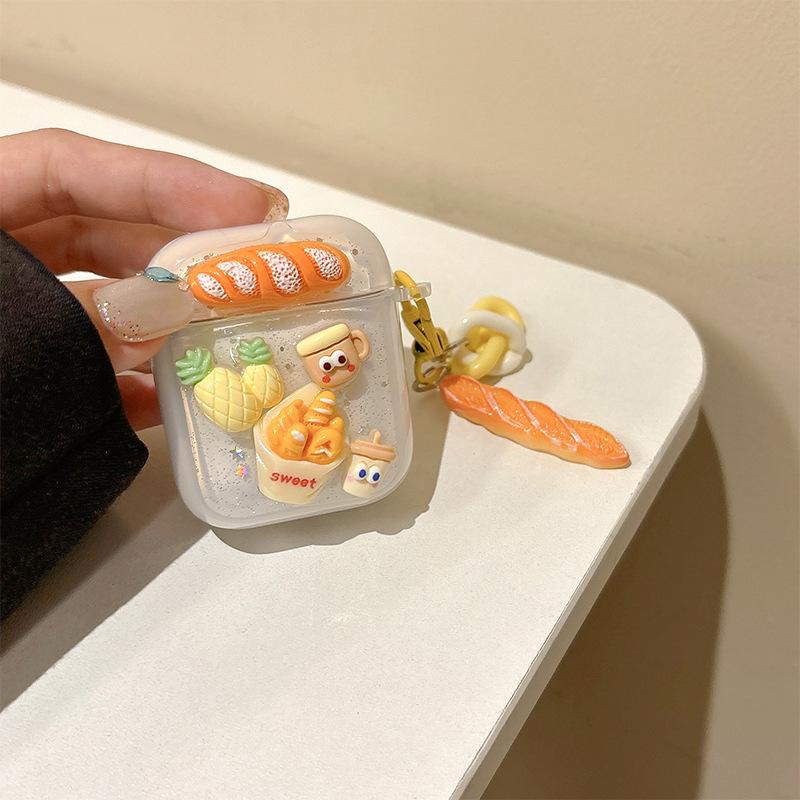 Bread Three-Dimensional Glitter Earphone Cover For Apple Airpods 4 Transparent Silicone Airpods Pro Protective Case