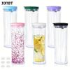 20oz Reusable Double Layer Plastic Snowball Water Bottles With Lid Straw Outdoor Sports Fitness Cold Drinks Coffee Cup Drinkware