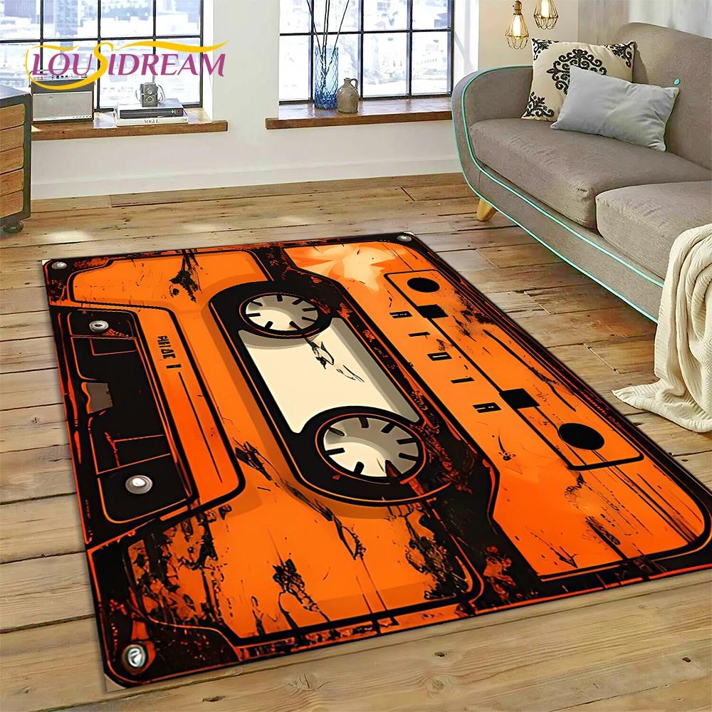 3D Music Cassette Tape Retro Recorder CD Instrument Carpet Rug for Bedroom Living Room Home Sofa Decoration, Kid Decor Floor Mat