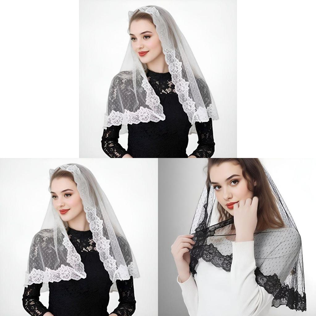Vintage Bridal Short Net Veil With Lace Edge For Wedding And Photography