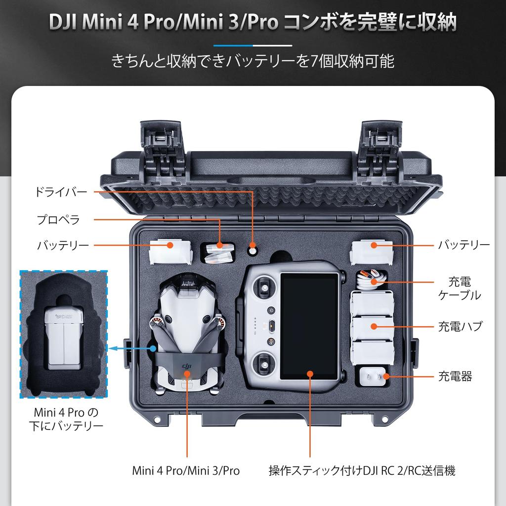 Lykus Titan MM410 Waterproof Case for DJI Mini 4 ProMini 3Pro, DJI RC 2RCRC-N2N1 Transmitters and Straps, Holds 7 Items [Case Only]