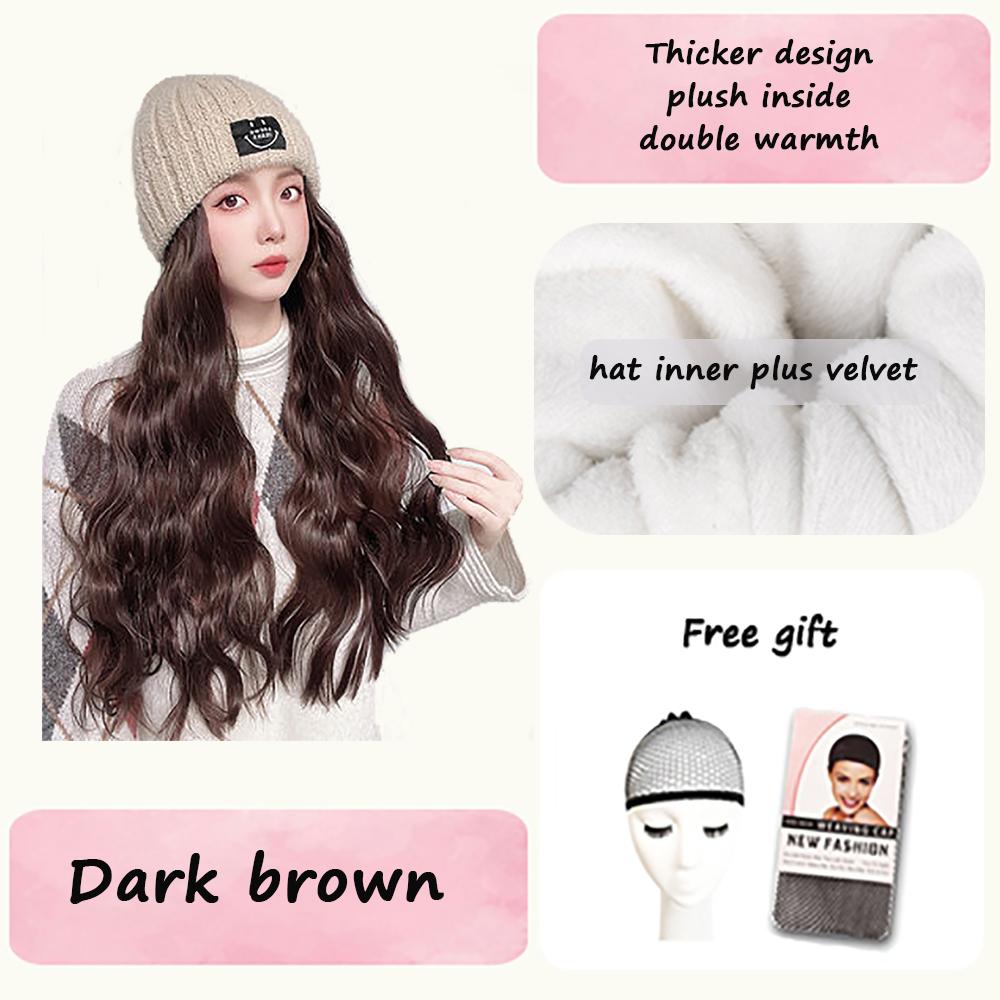 Knitting And Velvet Wig Hat for Autumn And Winter High Temperature Resistant Synthetic Long Curly Hair Fashion