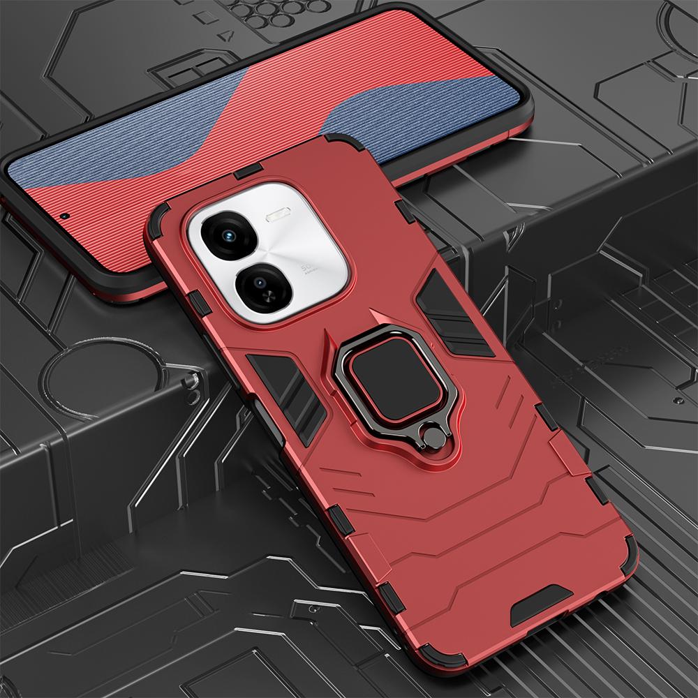 

Противоударный защитный чехол KEYSION для IQOO Z9X 5G Z9 Turbo, мягкий силикон + ПК с металлическим кольцом-подставкой, чехол для телефона для VIVO IQOO Z9 Turbo Z9X for IQOO Z9 Turbo красный