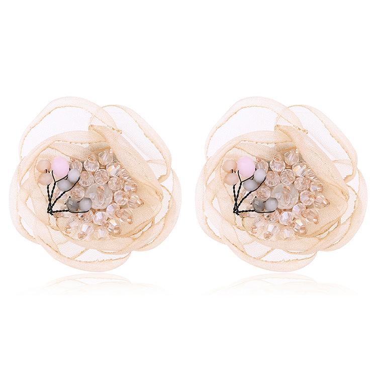 

JMXD-Кружевные серьги-цветы женские шелковые серьги-гвоздики преувеличенные украшения, серьги с кристаллами бежевый