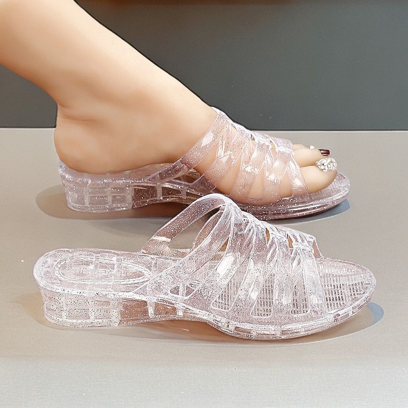 Fashion New Low Heel Wedged Sandal Female Jelly Shoes Women's Summer Slides  Outdoor Transparent Slipper Woman Non Slip Clear Sandals