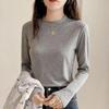 Cămașă de bază pentru femei din fleece periat cu guler înalt - Culoare uni, Mânecă lungă, Cu pluș, Top casual pentru toamnă/iarnă