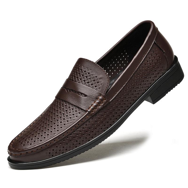 Men s Spring/Summer Casual Slip-On Leather Loafers - Breathable Cowhide Driving Moccasins Size 38