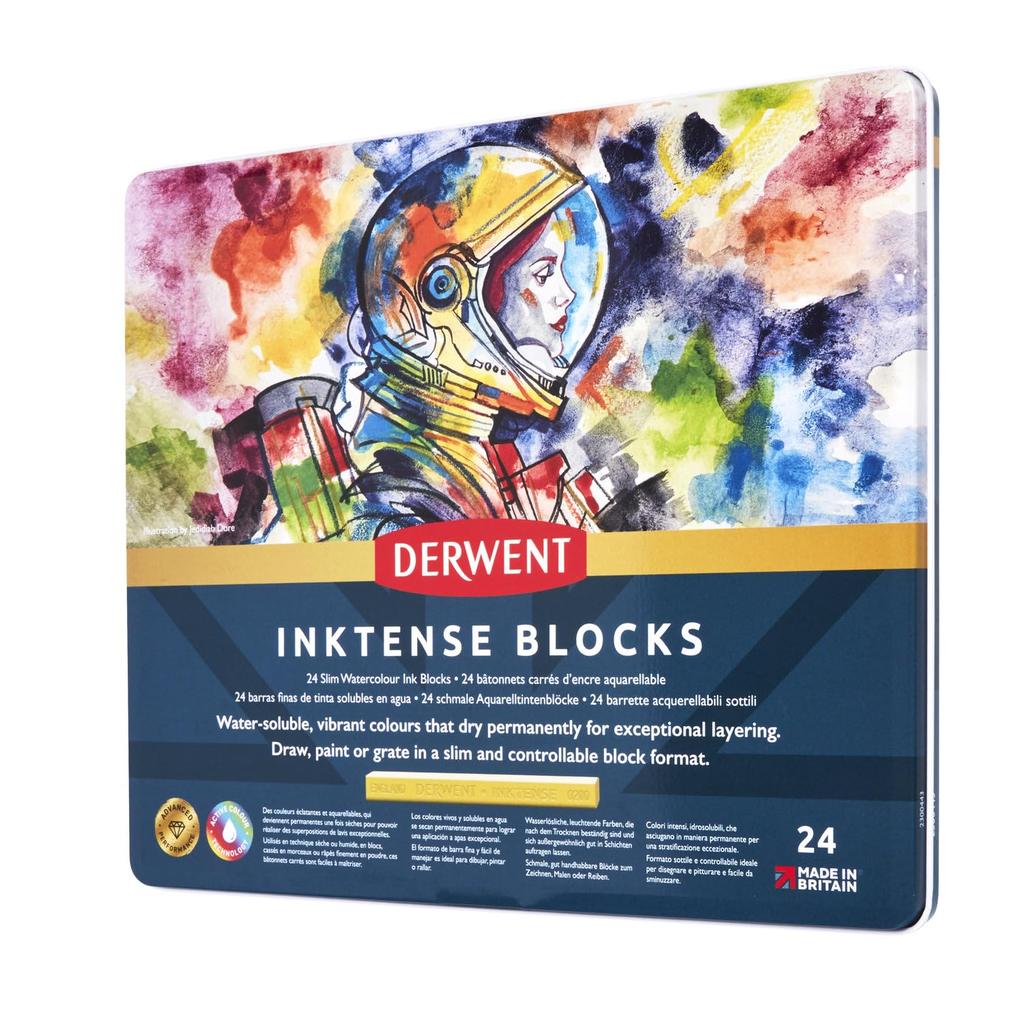 Derwent Watercolour Inktense Metal Set of 24 2300443 Blocks, Case, Colours,