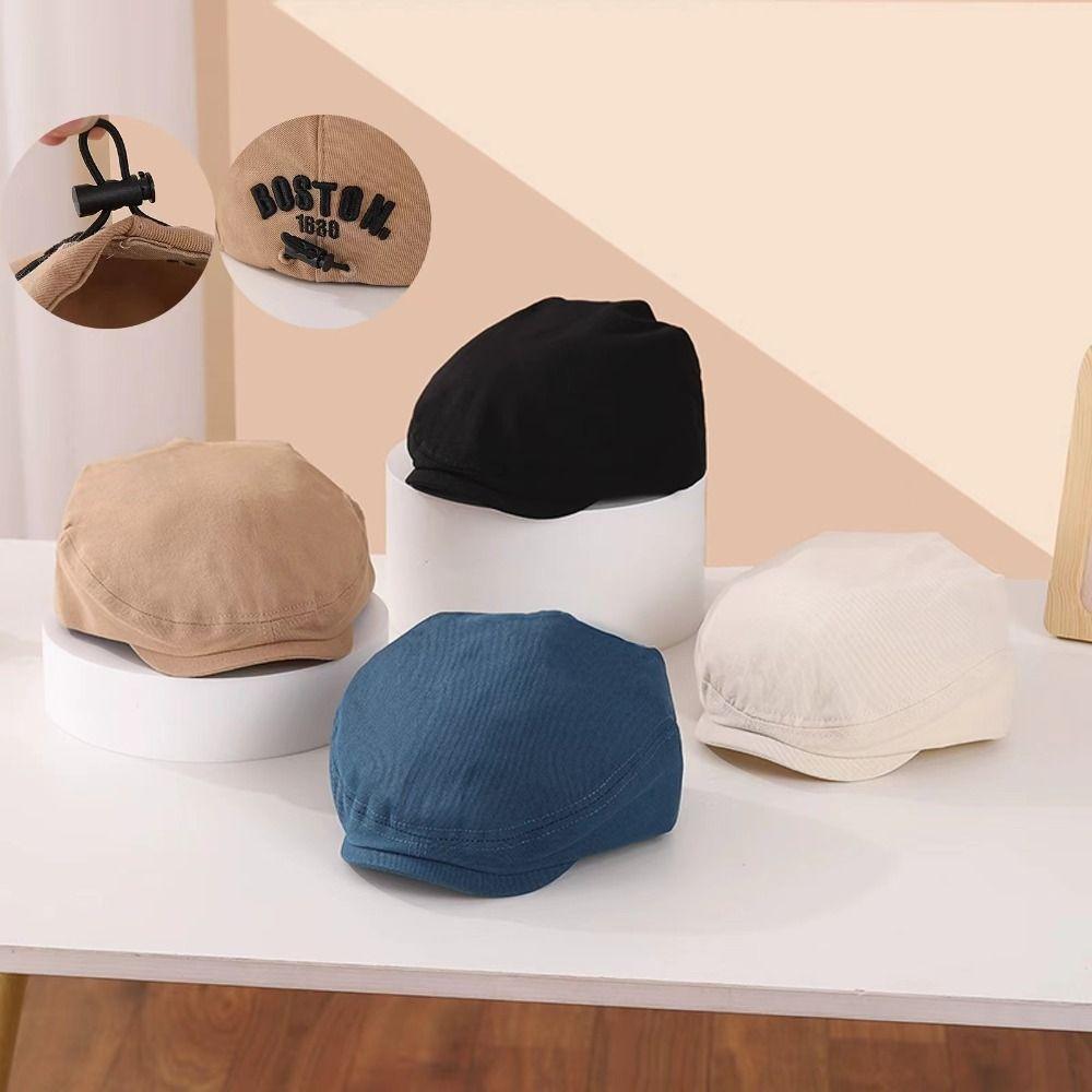 Letter Embroidered Beret Hat Retro Denim Peaked Caps Fashion Duck Tongue Cap  for Kids