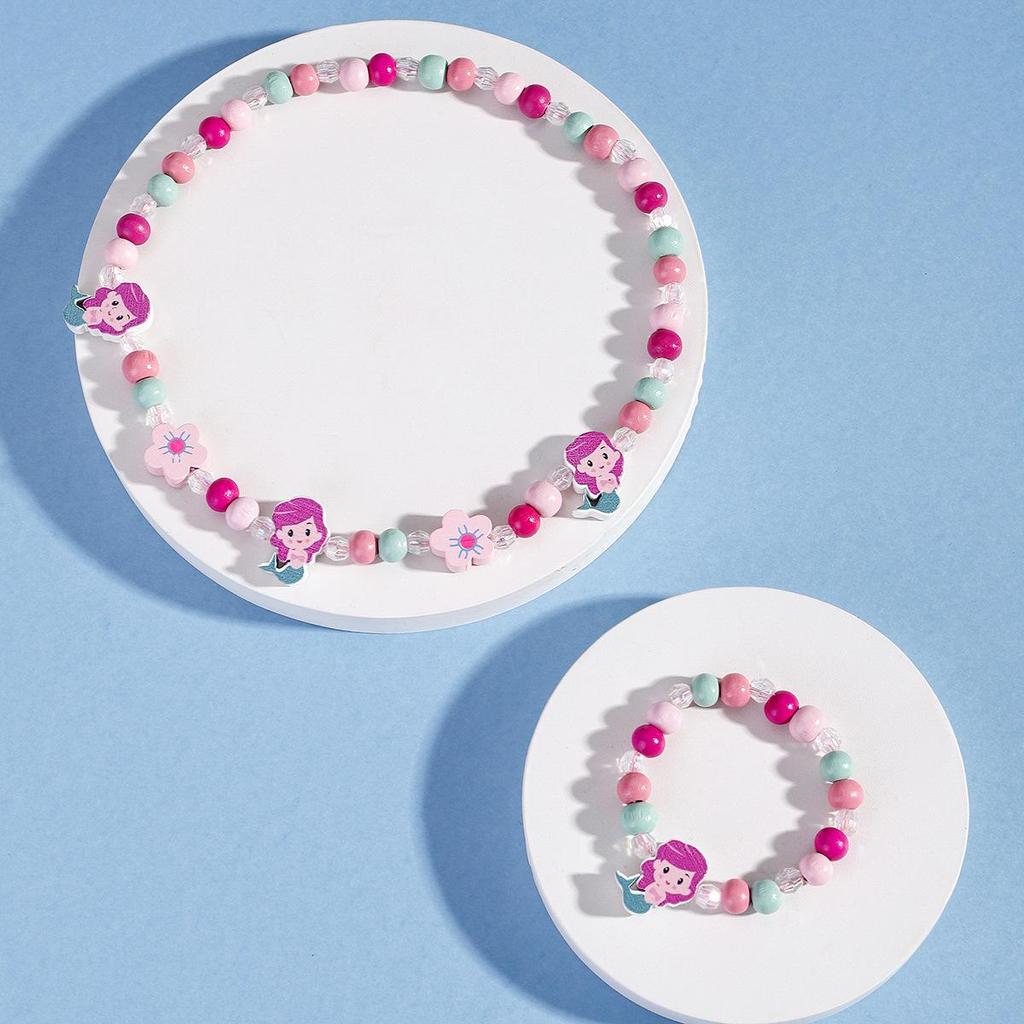 2pcs Children's Luminous Necklace Bracelet Set Cartoon Princess Jewelry Accessories Makeup Toys for Kids Girls Birthday Gifts