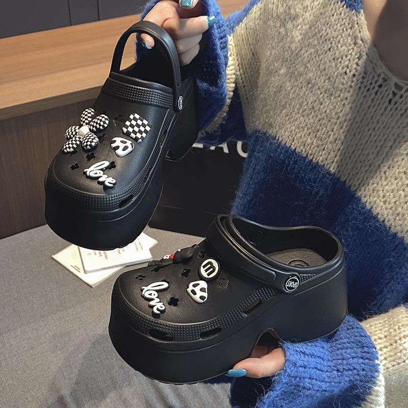 New hole shoes women's summer high heels wear thick soles non-slip beach bag head drag sandals women