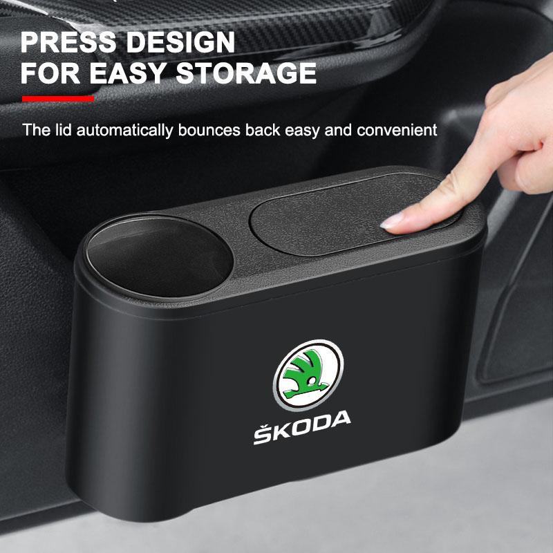 Trash Can Auto Emblem Garbage Box Bin Storage Car Accessories For Skoda Octavia Superb Rapid Kodiaq Karoq Fabia Kamiq Roomster Citigo