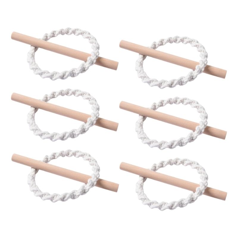 6Pcs Set Nordic Solid Wood Stick Thick Cotton Rope Simple Binding Rings Bedroom Living Room Decoration Curtain Buckles