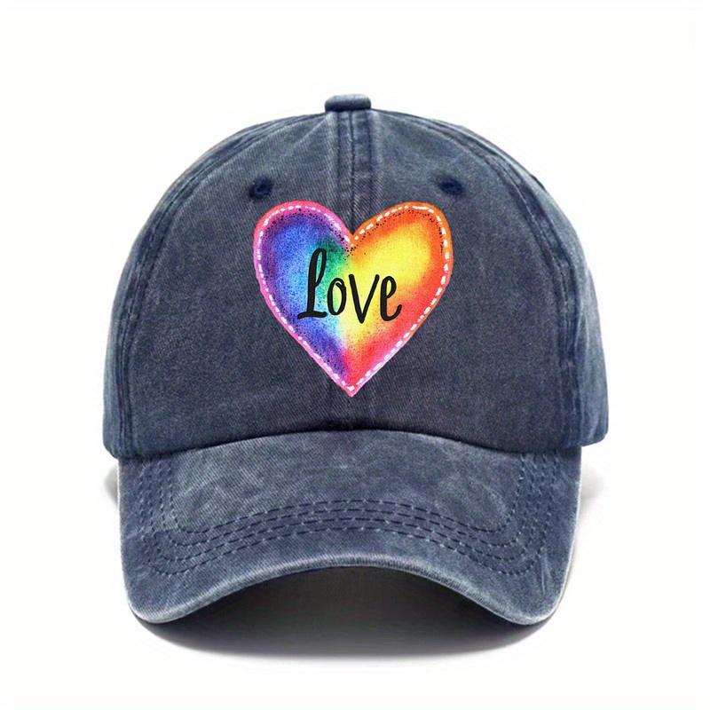 Rainbow Love Heart Patch Baseball Cap Adult Unisex Casual Polyester Outdoor Sun Protective Baseball Hat