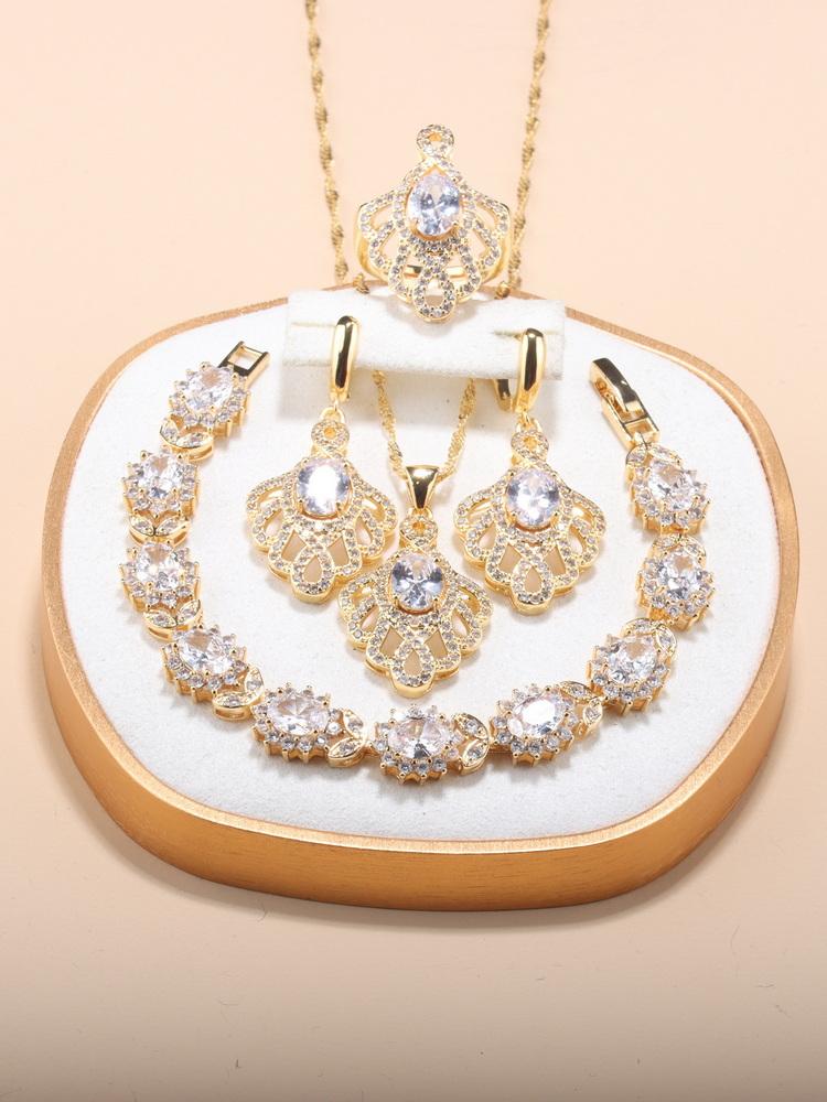 12-Colors Luxury Quality Big Jewelry Set Wedding Ring Adjustable Necklace And Earrings Bridal Accessories Charm Chain Bracelet