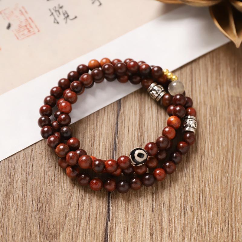 

Вэньвань браслет, дизайн ниши с бусинами из зеленого сандала, браслет в три оборота, ретро мужские и женские многослойные аксессуары