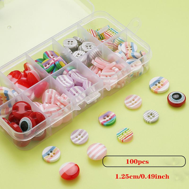 

100 шт. в штучной упаковке, красочные смоляные пуговицы, пуговицы рубашки, два глаза и четыре глаза, материал ручной работы «сделай сам» 100pcs