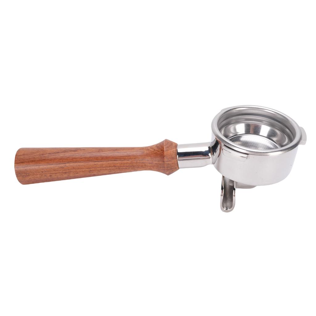 58mm Portafilter with Double Spout Stainless Steel Coffee Machine Portafilter with Wooden Handle for Replacement