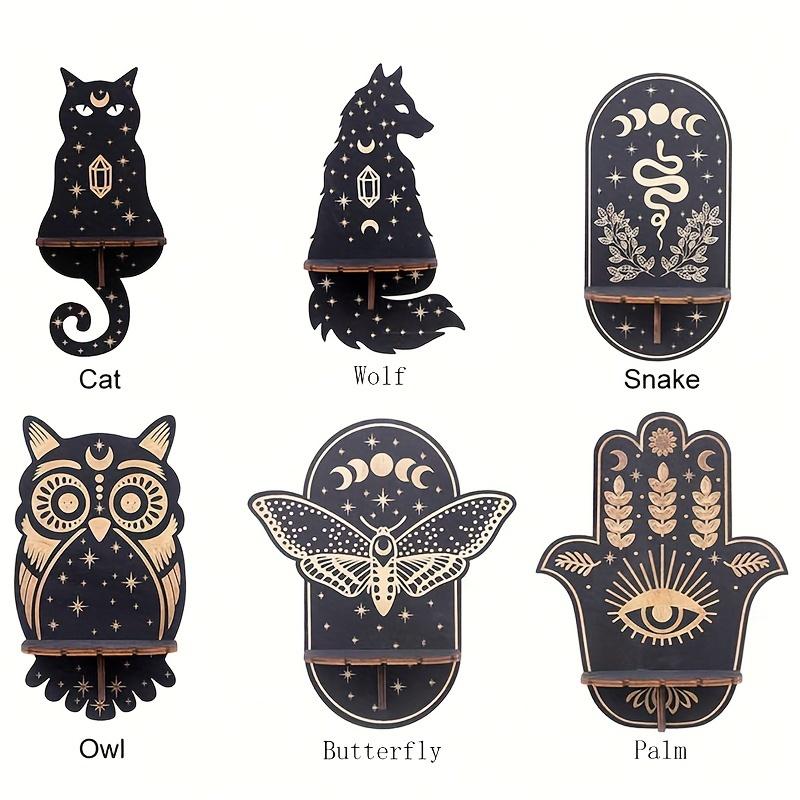 1pc Rustic Wooden Crystal Display Shelf, Vintage Style Wall Hanging Home Art Decor with Assorted Animal & Butterfly Designs for Candle Storage