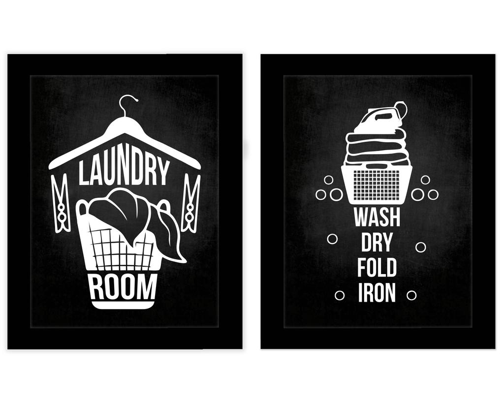 Inkdotpot 2 Piece Laundry Signs for Laundry Room Decor Wash Dry Fold Repeat Poster With Frame, Laundry Room Wall Art Signs Framed