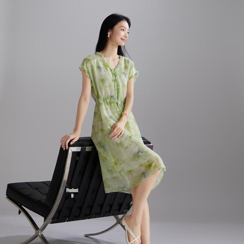 SOFSIL Summer 2026 Elegant V-Neck Print Silk Midi Dress XXL