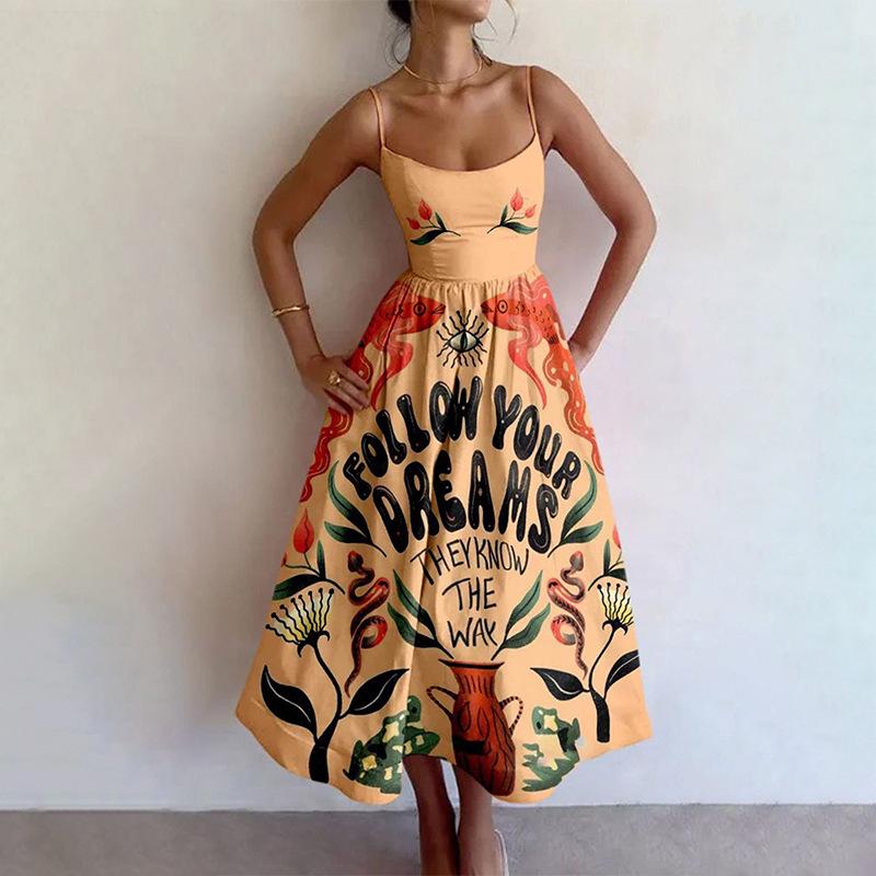 Spring 2026 Women's U-Neck Pleated Spaghetti Strap Dress