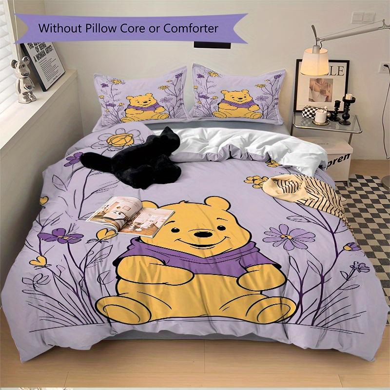 3pcs Winnie the Pooh Floral Bedding Set, Including 1 Quilt Cover and 2 Pillow Shams, Without Filling, Soft and Comfortable Home Bedroom S099