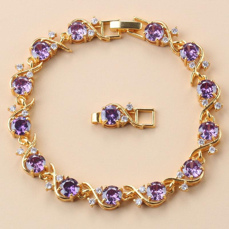 Vergoldeter Damen Armreif 10-farbiger Zirkonia Modeschmuck Hochzeitsschmuck für Frauen Brautaccessoires