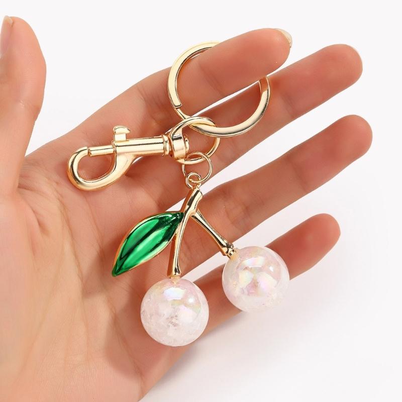 Sophisticated Resin Cherry Bag Charm with Glitter Key Ring Clip Stylish Metal Keychain Pendant Accessory for Purses