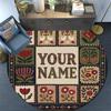 Custom Name Retro Patchwork Dinosaur Round Area Rug,Carpet Rug for Living Room Bedroom Sofa Playroom Decor,Non-slip Floor Mat
