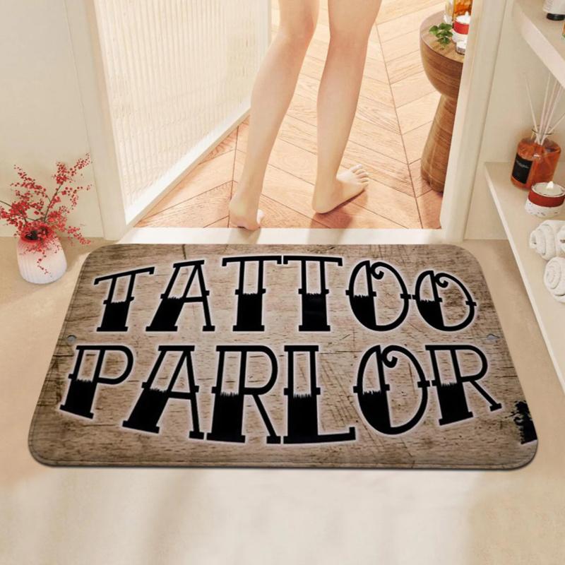 VIKAMA Tattoo Studio Retro Style Doormat Non-Slip Scratch-Resistant Entry Porch Mat Living Room Bedroom Carpet Home Decoration