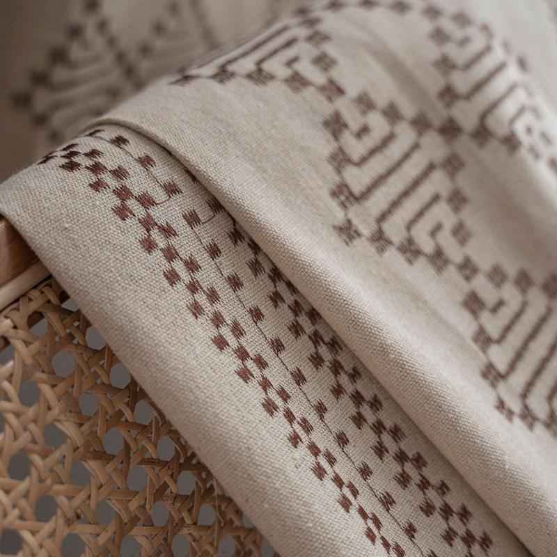 Cotton Linen American Geometry Home Window Curtain Embroidered Edge Blackout Drapes Curtains Living Room Bedroom Kitchen Window