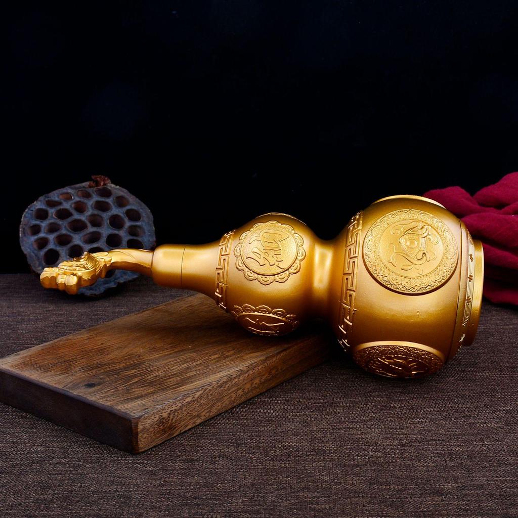 Auspicious Brass Gourd with Four Beasts - Metal Craft Ornament for Home or Office