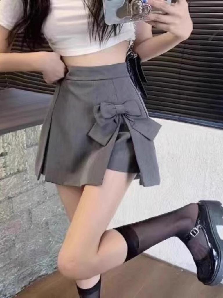 Women's High-Waist A-Line Skirt with Bow, Half-Length Skirt Pants - Autumn 2023 Collection