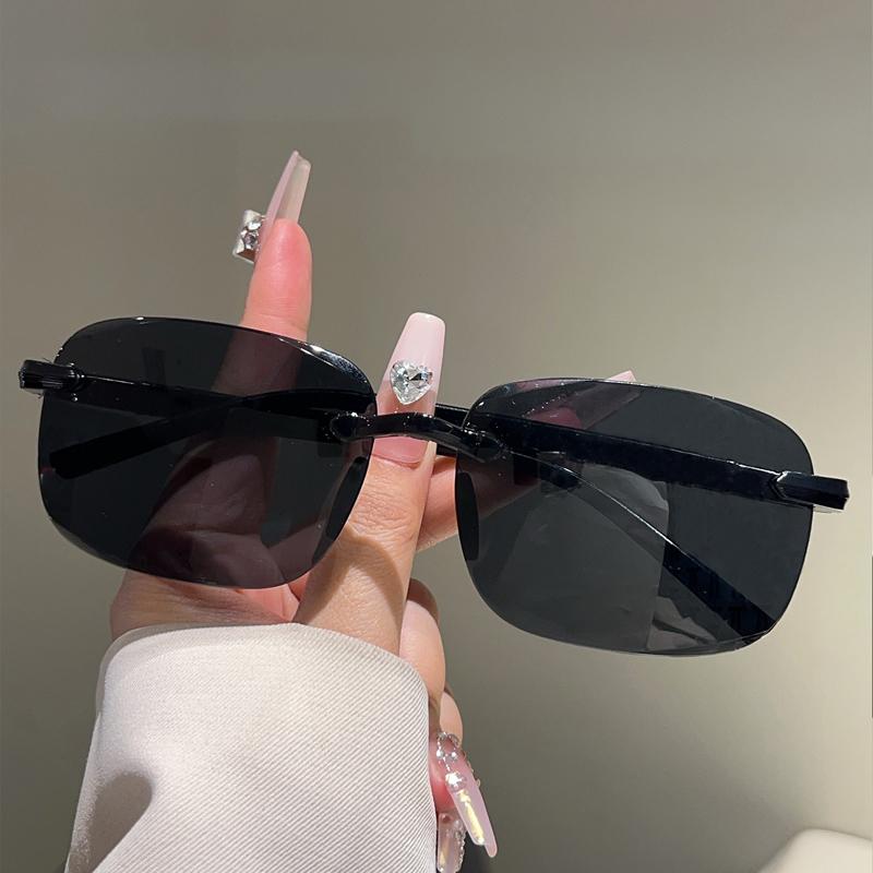 Rimless Rectangle Sunglasses Men Fashion Solid Color Outdoor Casual Sun Glasses Women  New Trendy Design Decor Shades